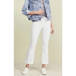 FRAME Denim Le High Flare Cropped Jeans •25• White Frayed Raw Hem Ankle Blanc